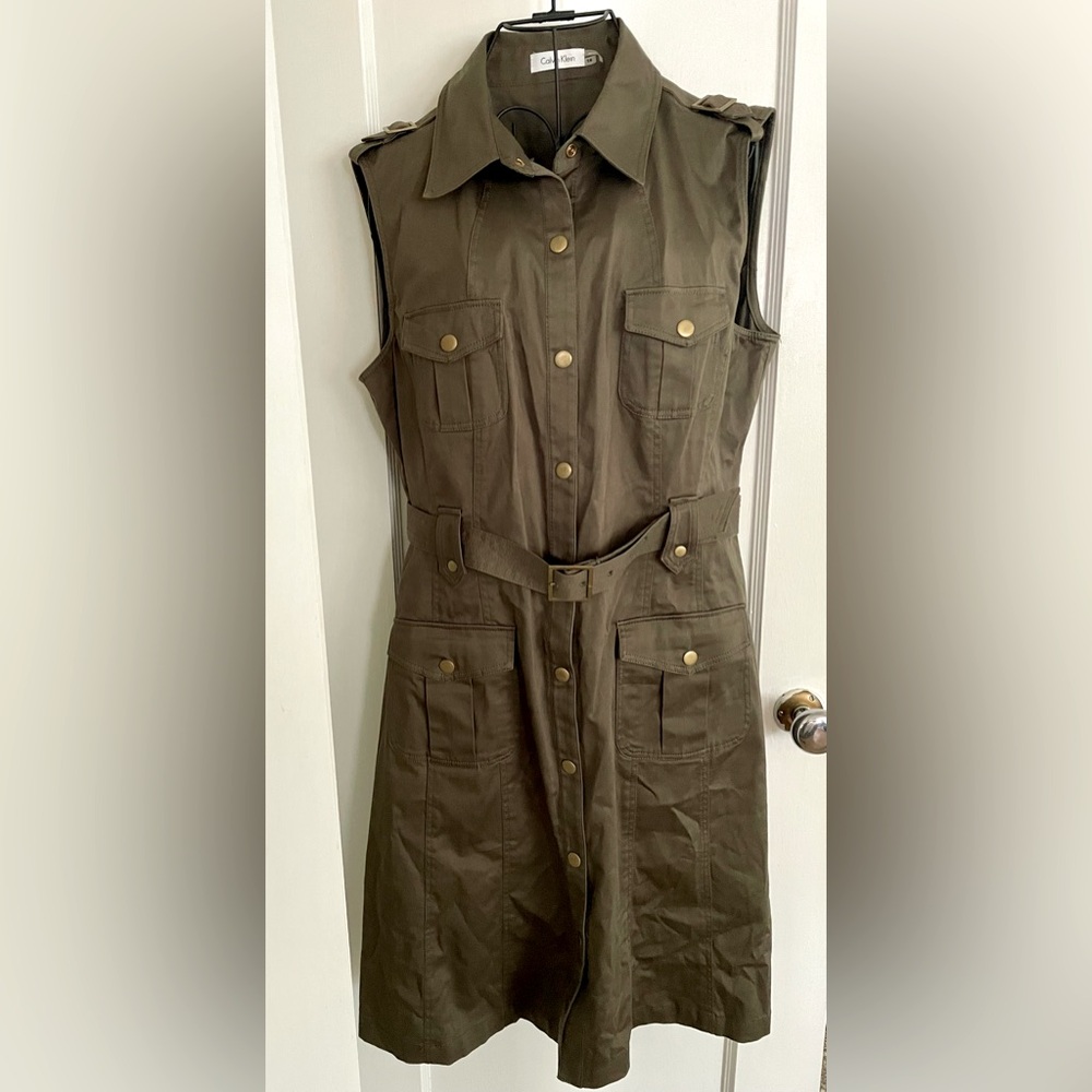 Calvin Klein Army Green Sleeveless Belt Dress